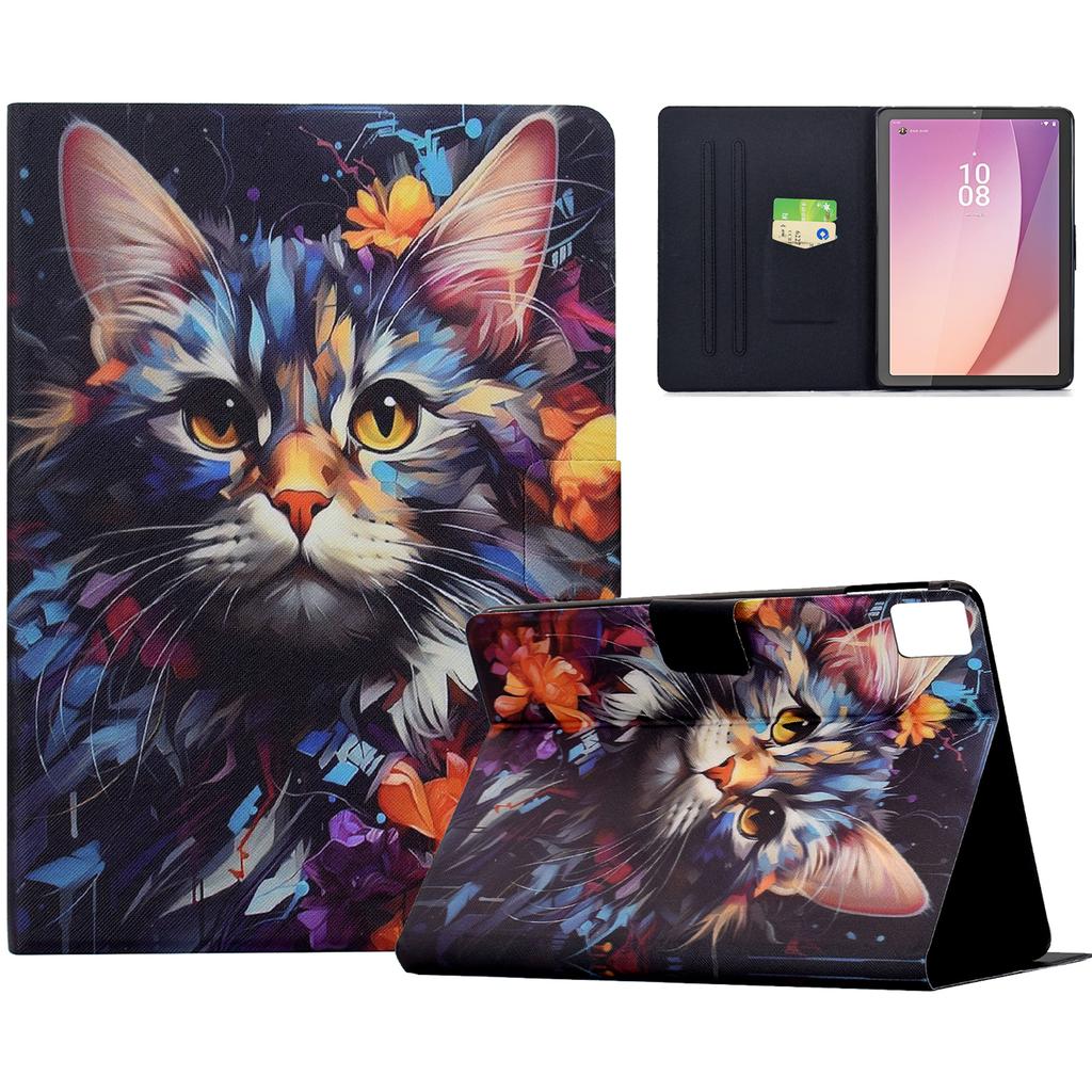 For Lenovo Tab M9 TB-310FU Case Colorful Pattern Painting Card Slots Stand Leather Tablet Cover with Auto Sleep/Wake