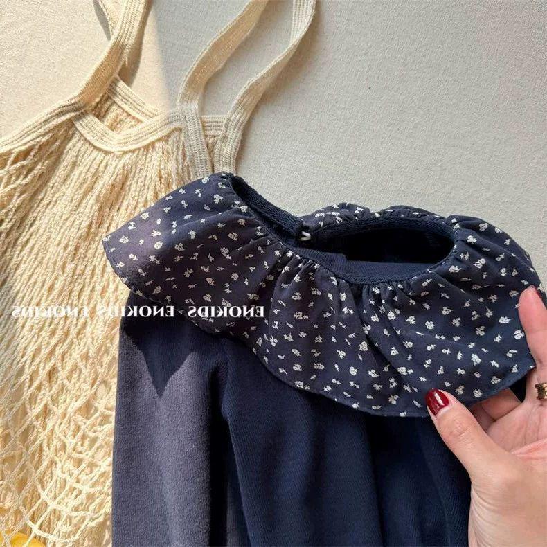 Girls' Vintage Floral Cotton Ruffle Collar Long Sleeve Top
