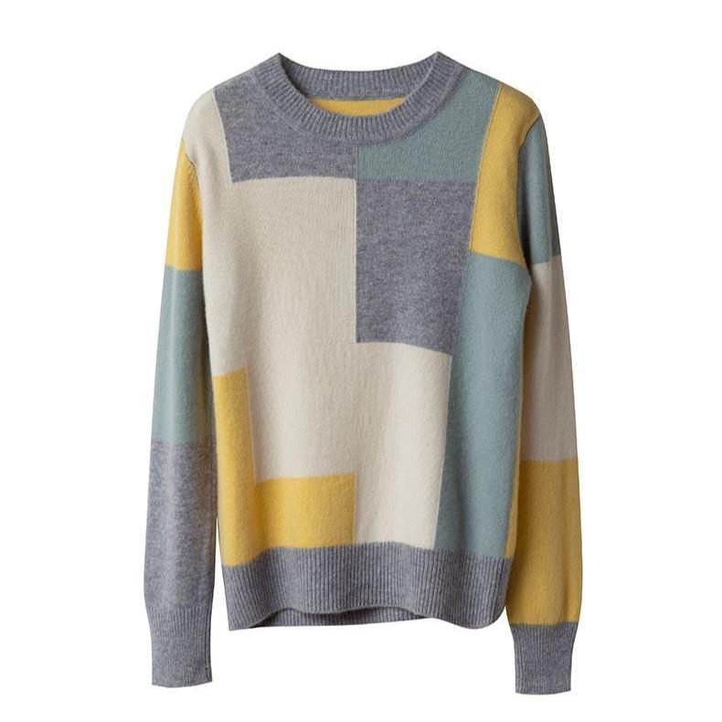 Spring Autumn Women's Crew Neck Color Block Sweater Long Sleeve Pullover Sweater Sweater Sweater Tops Jumper
