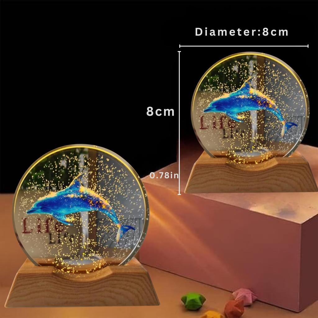 3D Acrylic LED Night Light, Warm White & Dolphin Design With Durable Base