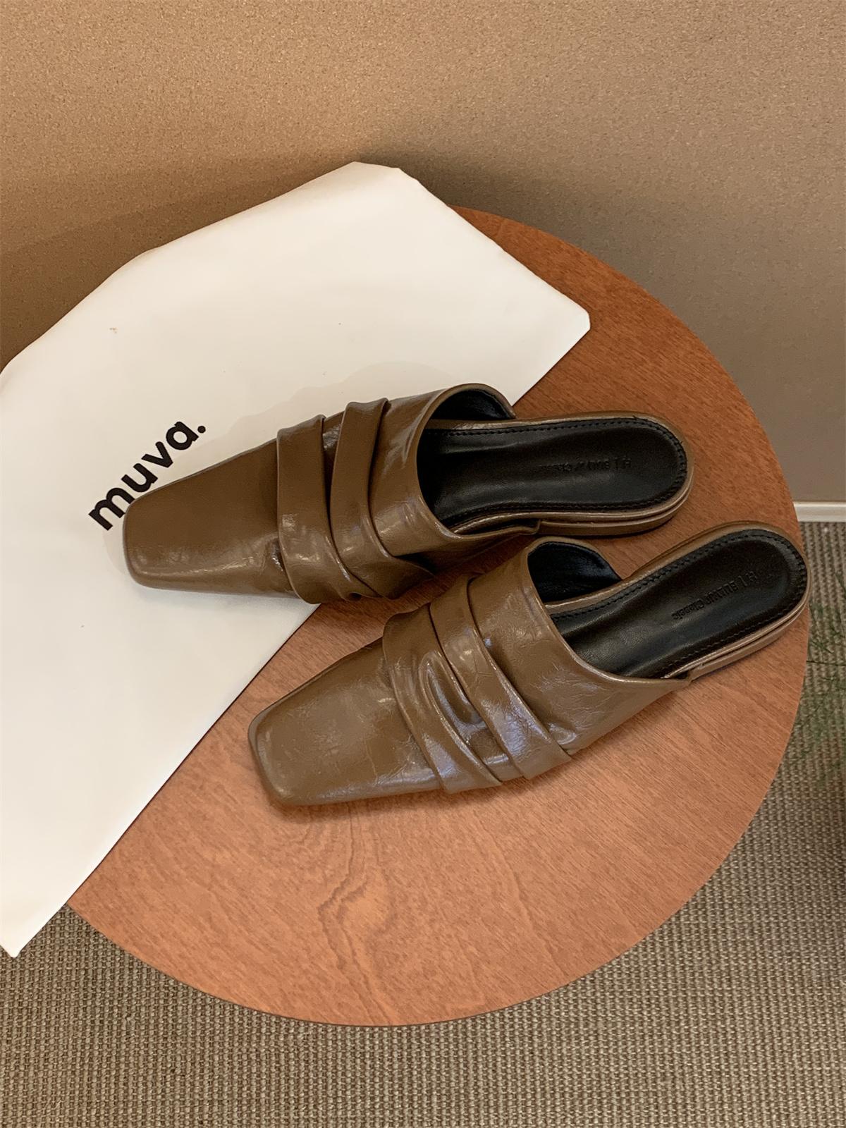 Туфли-мюли женские туфли-лодочки слипоны элегантные уличные тапочки весна лето новые лаконичные повседневные рабочие туфли женские новинка 35 коричневый 6090₽