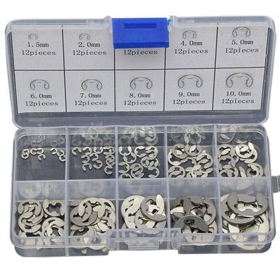 120pcs Snap Ring Kit 304 Stainless Steel E-clip Plastic Box Smooth