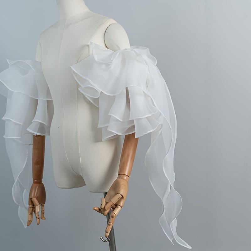 Detachable Wedding Bridal Arm Sleeves White Chiffon Ruffle Off Shoulder Sleeve Cuffs Removable Flowy Long Ribbon Sleeves for Wedding Dress