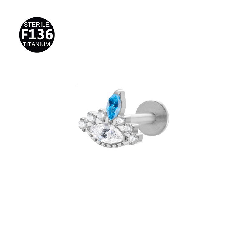 F136 Titanium Flower Peacock Crown Earrings, Long Studs for Cartilage Piercing, 1.2/1.0 Thickness