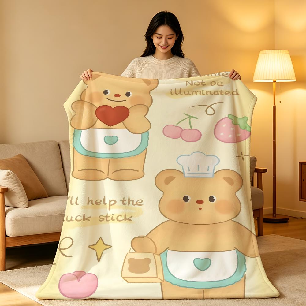 Character B-Butter B-Bear Throw High-Density Short Plush Blanket Soft Skin-Friendly for Sofa Nap Air-Conditioned Room