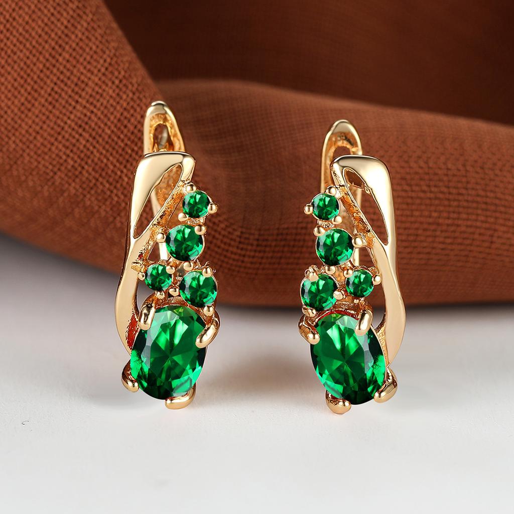 Multicolor Zircon Rainbow Stone Female Luxury Crystal Hoop Earrings Vintage Gold Color Bride Wedding Jewelry for Women