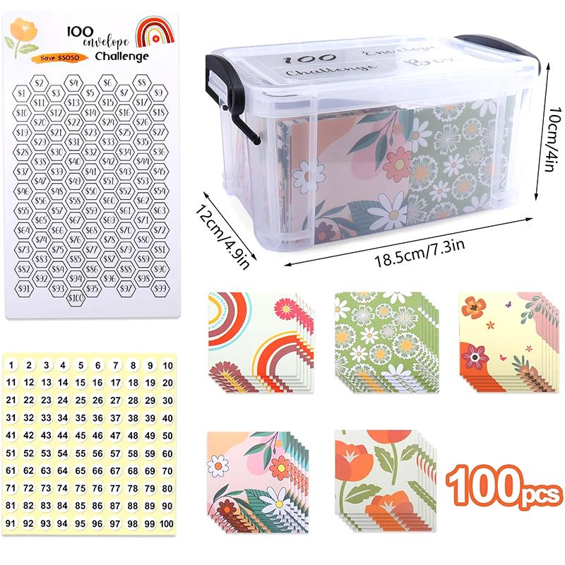 Set Scatola Sfida 100 Buste Modo Facile e Divertente per Risparmiare $10.000 Buste per Soldi Sfida Risparmio Sfide Risparmio Budget