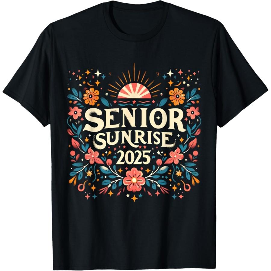 Senior Sunrise 2025 High School Vintage Wild Flowers Lovers T-Shirt S