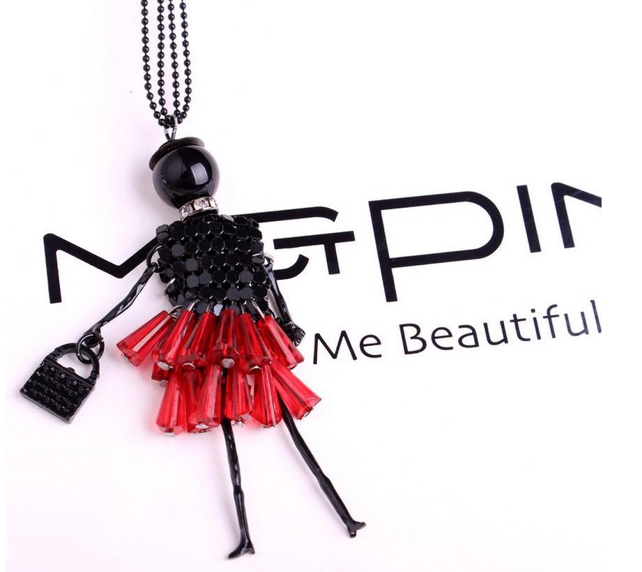 Ethnic Style Crystal Slice Doll Necklace Sweater Chain