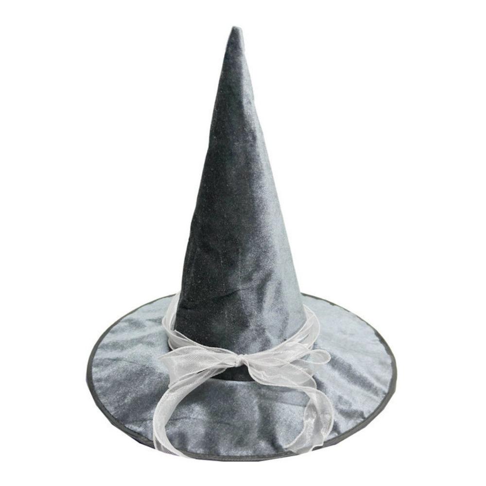 Gothic Halloween Witch Hat Wide Brim Vintage Cosplay Cap Velvet Dark Witch Hat Halloween Party серый