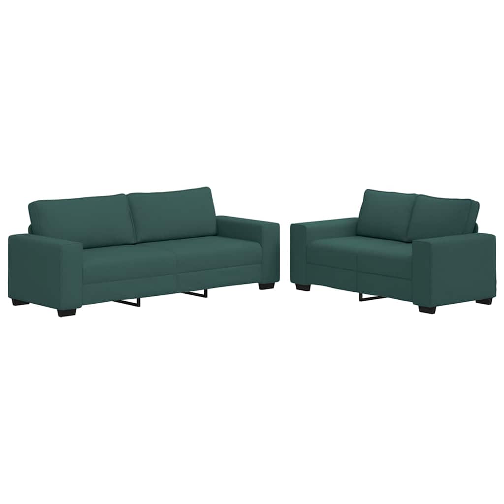 2 Piece Sofa Set with Cushions Dark Green Fabric
