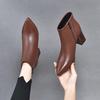 Pointed fashion boots women's boots 2025 autumn and winter European and American style first-layer cowhide coarse heel high-heeled boots simple tempe