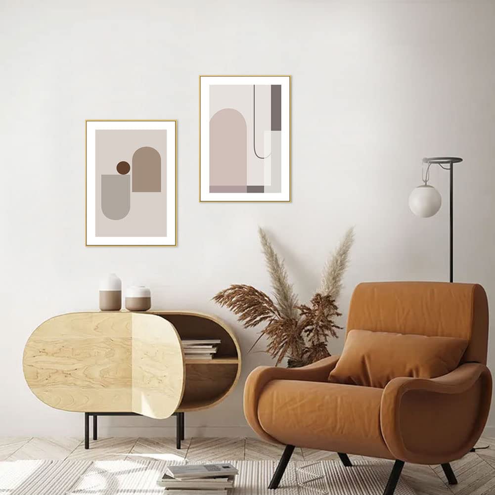 Art Poster, Canvas Art, Abstract Painting, Gold Aluminum Alloy Frame, Korean Style, Stylish, Cute, Canvas Panel, Morandi Color, Nude Color (Pattern D)