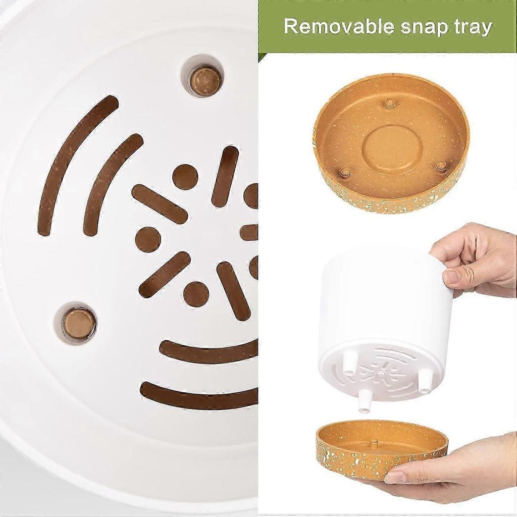 Set of 2 Plant Pots 12cm, Indoor Plant Pots with Drainage Holes and Removable Base, Modern Decorative Saucer for Outdoor Planters (White 12cm)