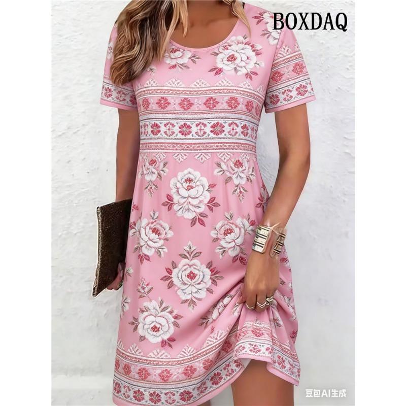 Women Nightdress Round Neck Short Sleeve Spring Summer Funny Duck Print