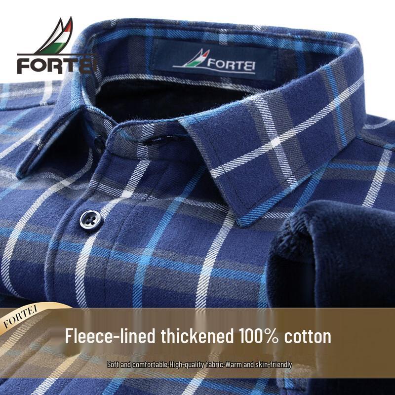 Futing Men s 100% Cotton Warm Plaid Business Shirt 41