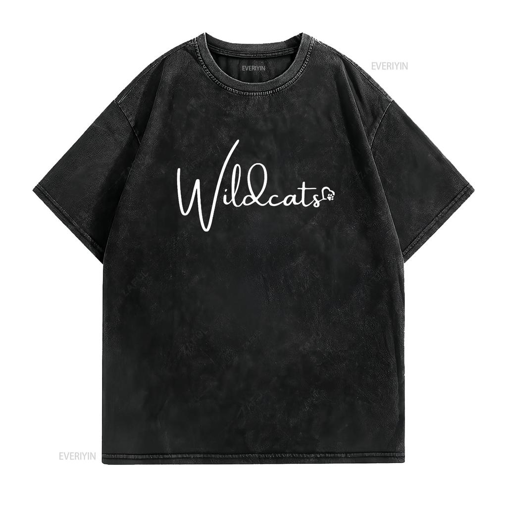 Mens Wildcats School Sports Fan Team Spirit Mascot Back To T Shirt vintage Washed Slightly Comfortable homme Unisex Breathable