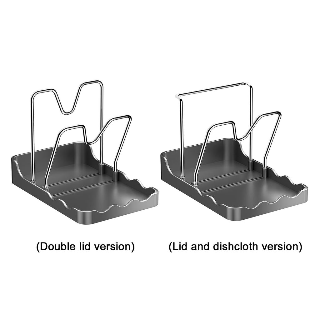Stainless Steel Pot Lid Organizer While Cooking Kitchen Pot Lid Storage Rack with Spoon Rest for Stovetop and Kitchen Counter