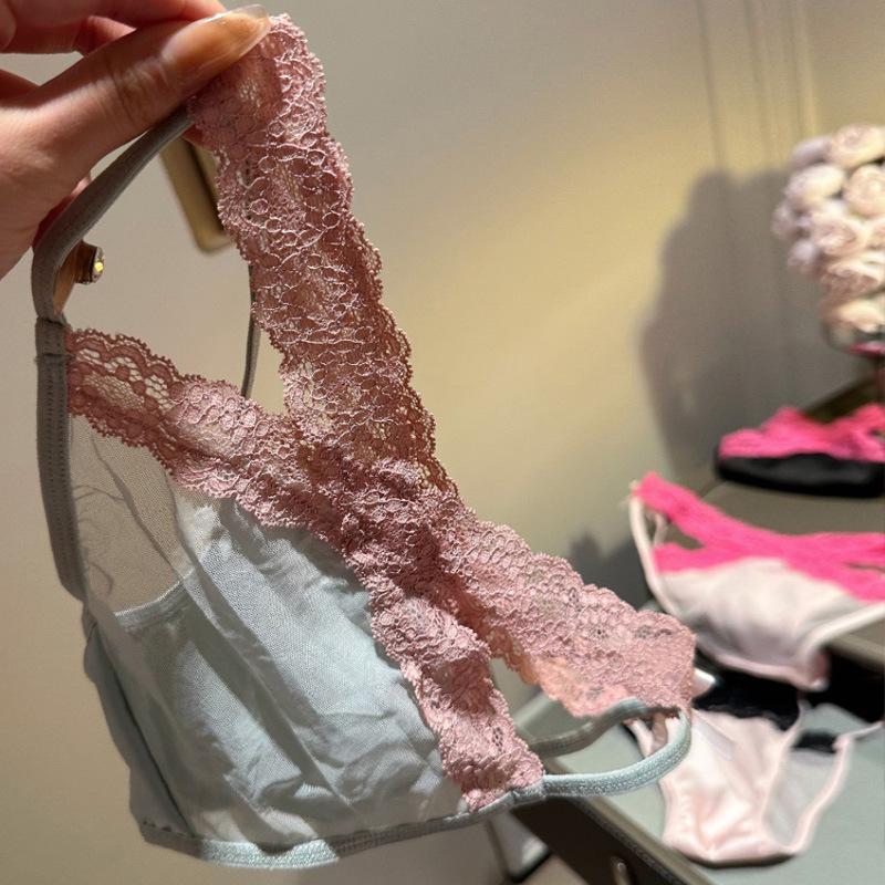 Rose Pink Low-Waist Lace Bow Sexy Breathable Panties