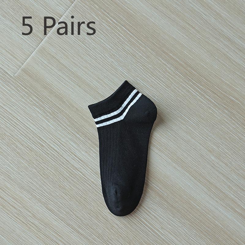 5 Pairs of Female Pure Cotton Non Slip Non Drop Heel Anti Bacterial Breathable Sweat Absorbing Boat Socks