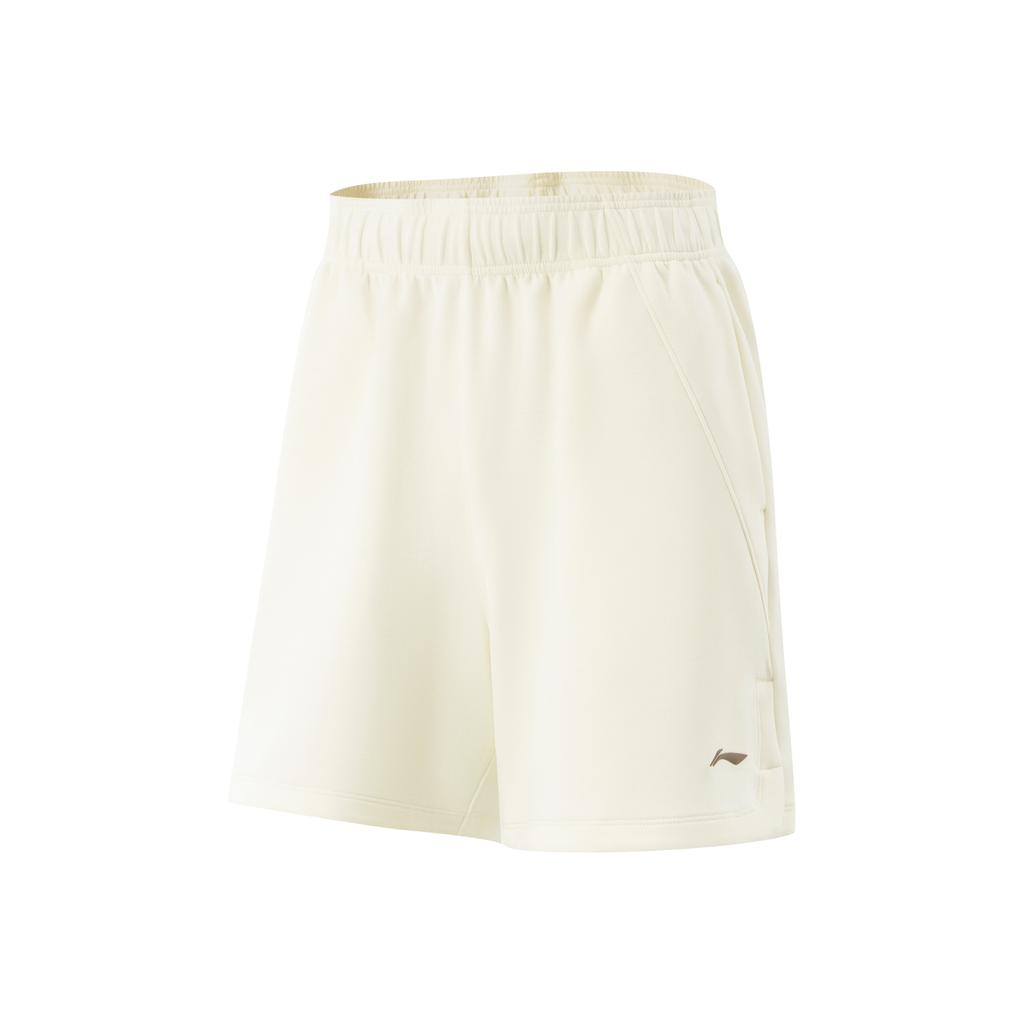 Li Ning Fitness Series Solid Color Mid Waist Elastic Versatile Five Point Casual Shorts Women shorts Mother-Of-Pearl-White AKSV438-1