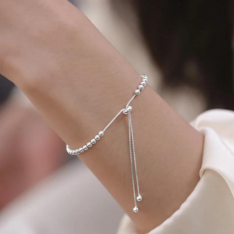 925 Silver Bead Bracelet For Women Korean Fashion Adjustable Luxury Jewelry Original Designer Beaded Bracelet