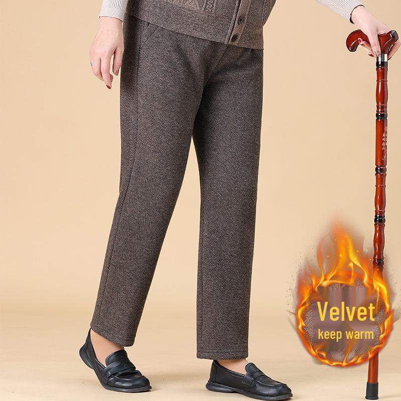 Mom's New Style Plus Size Spring & Autumn Loose Pants for Middle-aged & Elderly Women - Thick Velvet for Fall & Winter