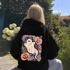 Ladies Spring Autumn Casual Hooded Long Sleeve Big Pocket Halloween Ghost Pumpkin Printed Pullover Hoodies Sweatshirt Top