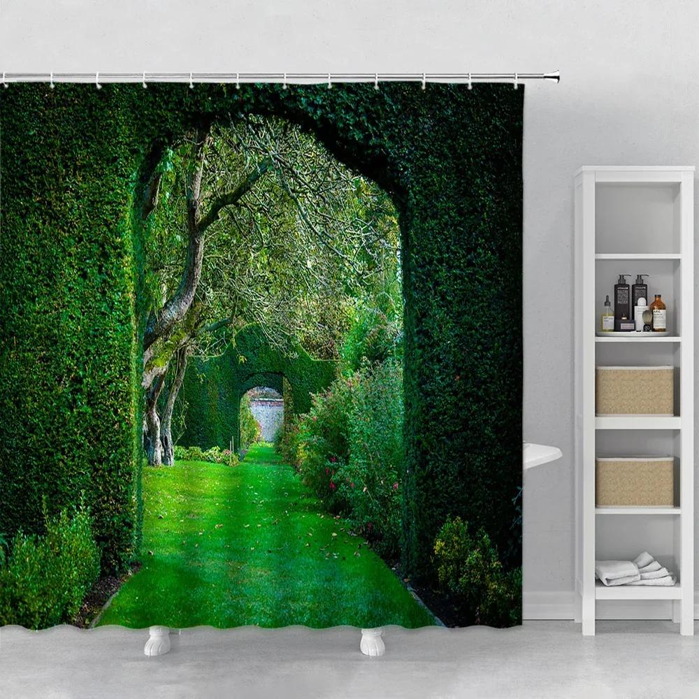 Green Plants Shower Curtain Fresh Natural Landscape Home Decor Curtains Bathroom Curtain Toilet Bathtub Screens Polyester Hooks