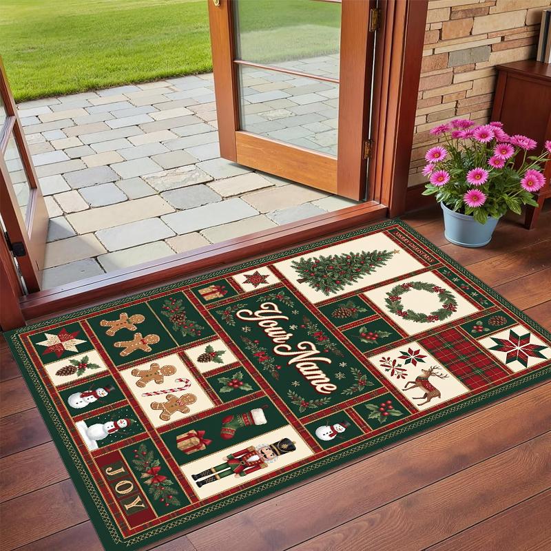 Christmas Custom Name Printed Square Area Rug Soft Non Slip Floor Carpet For Bedroom Holiday Gift