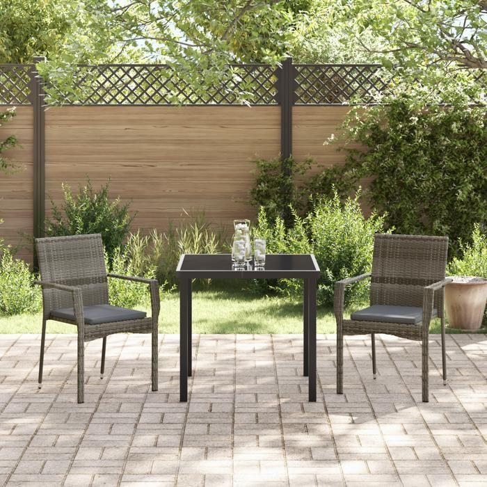 VidaXL 3-piece Garden Dining Set with Grey Poly Rattan Cushions 3380092