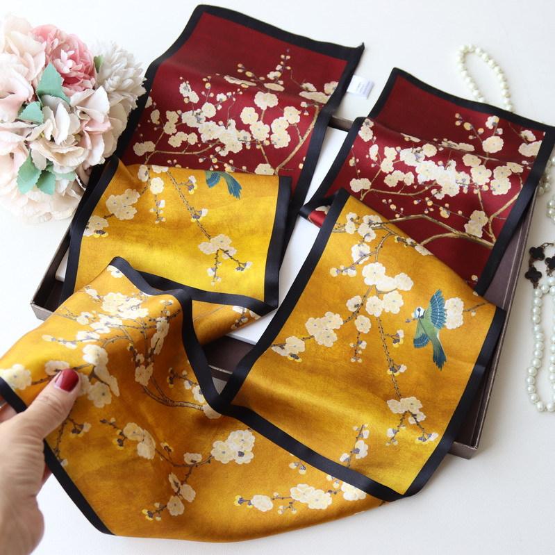 Chinese style plum blossom picture double-layer silk ribbon long scarf mulberry silk silk scarf versatile long scarf 150*16CM