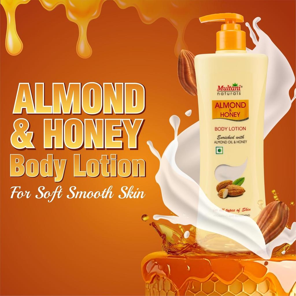 Multani Naturals Almond & Honey Body Lotion 400 Ml Pack of 1 Hydrating Face & Body Moisturiser for Soft Smooth Skin