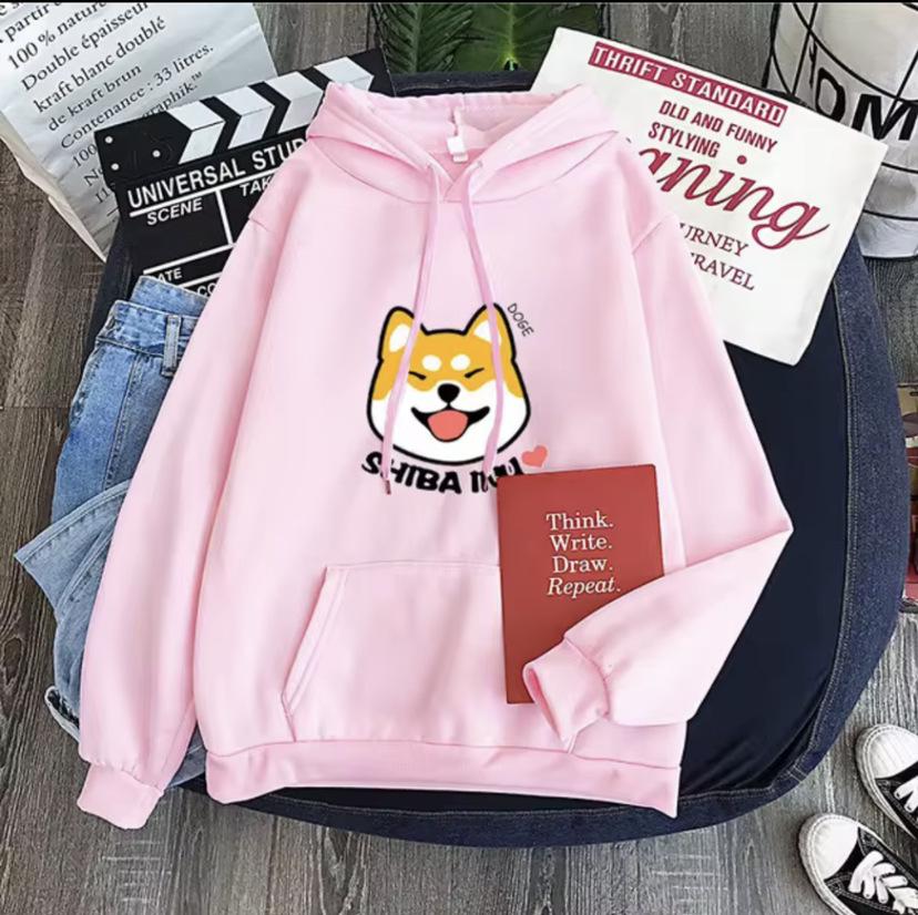

Anime Doggy Print Casual Hoodie Sweatshirt - Cute, Versatile and Loose Fit X-Large
