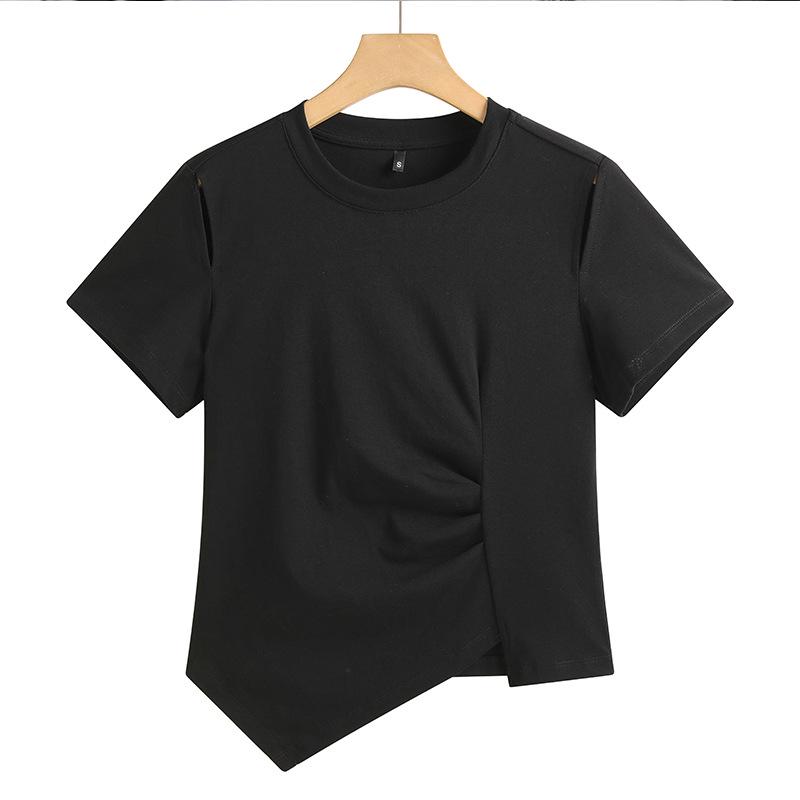Niche Irregular Hem Shoulder-Baring Women's Short-Sleeve T-Shirt - 2025 Summer Trend