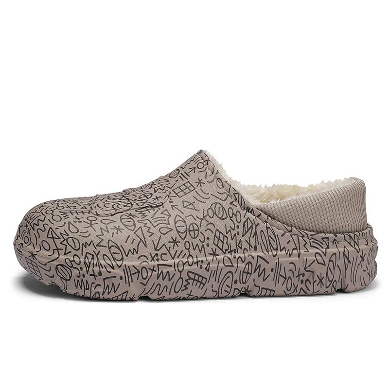 

Мужские тапочки повседневные модные на платформе зимние домашние нескользящие износостойкие эластичные удобные плюс бархат сохраняют тепло водонепроницаемые 43-44 хаки