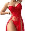 European and American Large-size Erotic Underwear Popular Sexy Lace Suspender Skirt Slit Perspective Pajamas Women's Suit