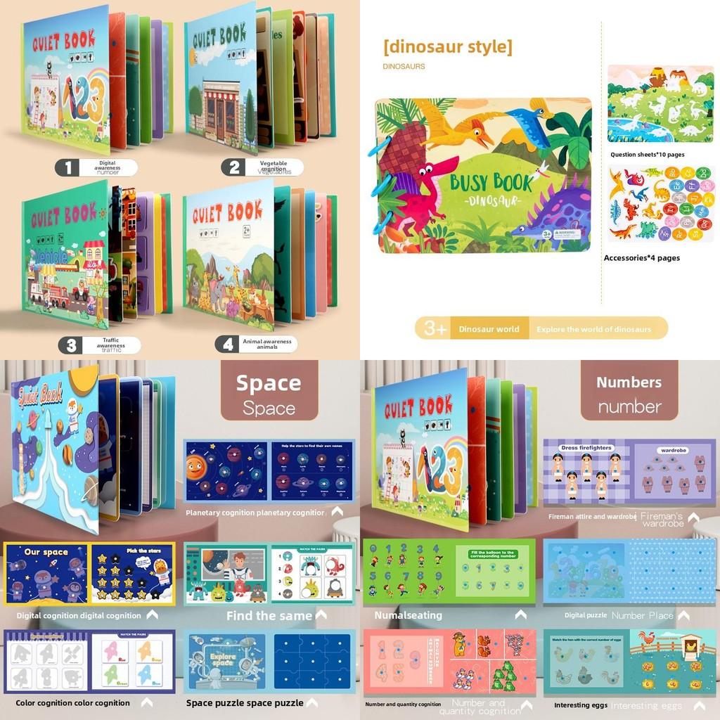 Wooden Traffic Dinosaurs Busy Book Educational Toy With Puzzles Stickers And