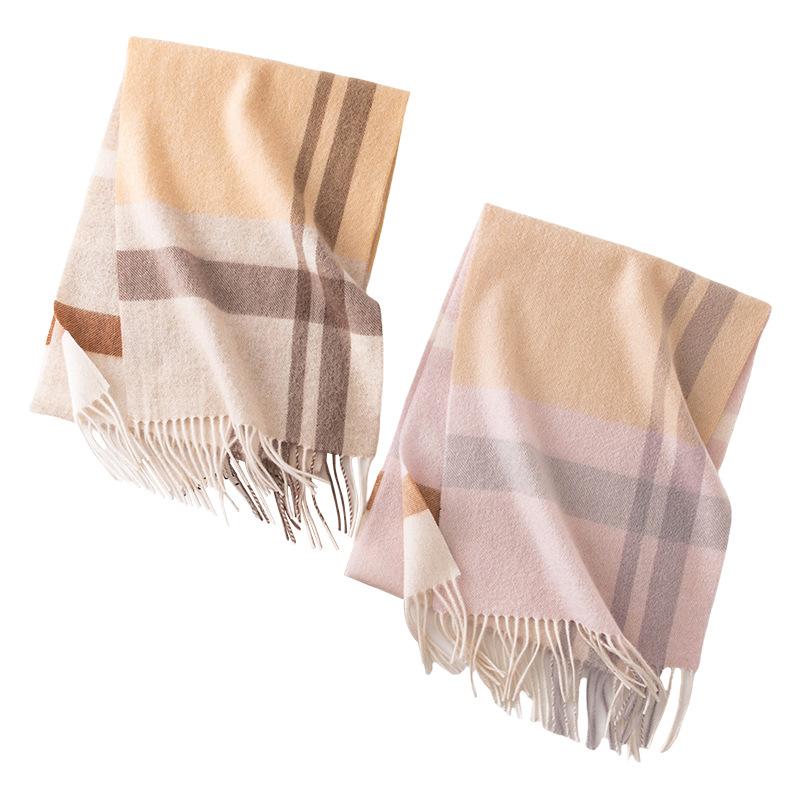 Pure Cashmere Scarf Plaid Women's Autumn and Winter Couple Style Warm Narrow Version Foreign Style Versatile Light Color Scarf