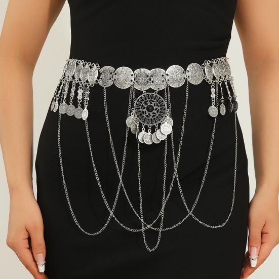 Alloy Waist Chain Retro Style Coin Tassel Decor Belt Chain Adjustable Length Belly Dance Bohemia Body Chain