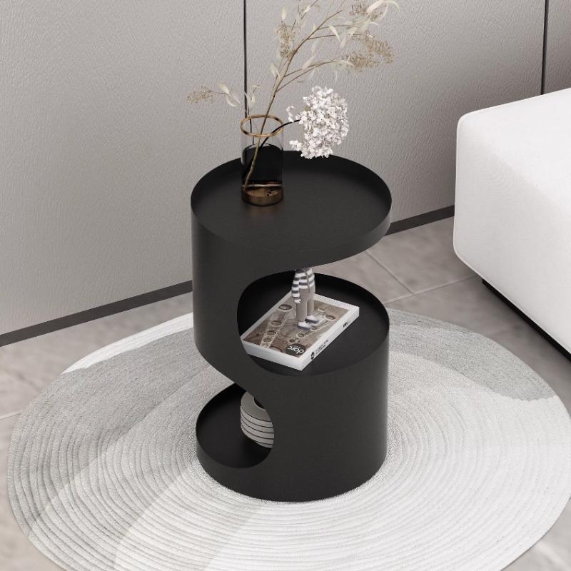 Iron Sofa Side Table for Living Room  Luxury Double-Layer Coffee Table Cylindrical Nightstand  Easy-Clean Bedside Cabinet