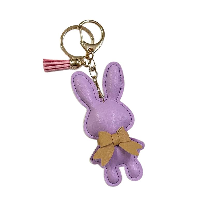 Cute Pu Leather Solid Color Bunny Keychain Creative Bow Bunny Keyring Car Key Holder Pendant Bag Charm Gifts
