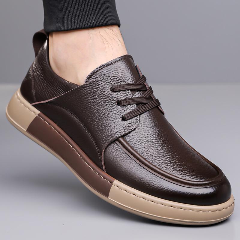 Men's Business Casual Leather Shoes Spring Autumn New Solid Color Fashion Casual Shoes for Man Lace-up Anti-slip Loafers Male