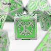 7 Pcs Green Silver Double Swords Metal Dice Solid Polyhedral Dice Set Suitable for Role-Playing RPG   Pathfinder Board Game