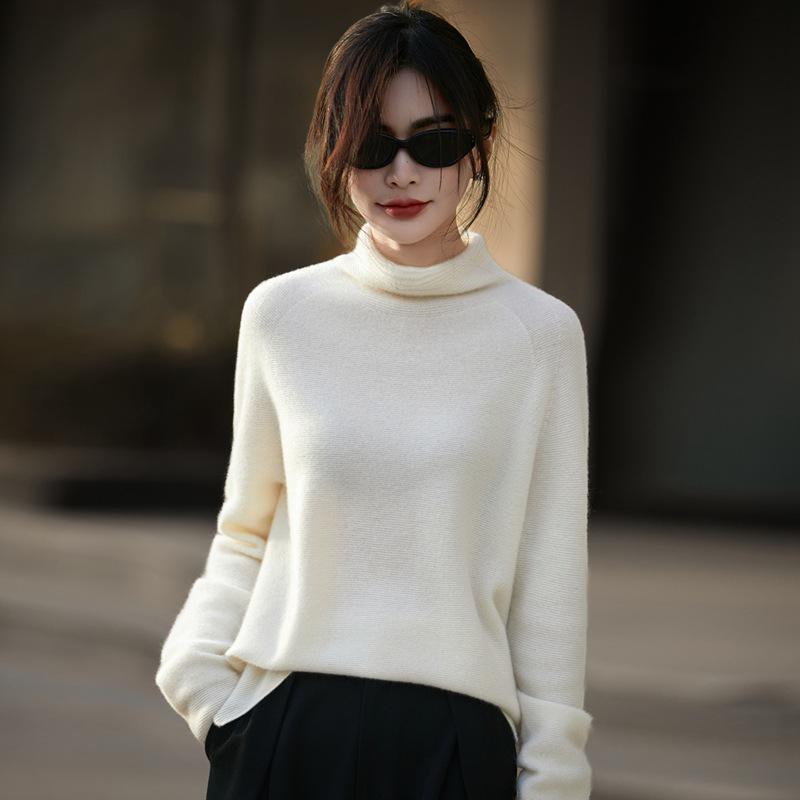 Women's Wool Pile Collar Sweater Base Layer: Solid Color, Long Sleeve, Split Hem - New Autumn/Winter Collection