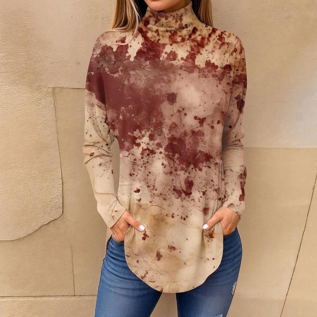 Tee Shirts For Women Fall Casual Long Sleeve Shirts Sweatshirt Vintage Printed High Neck Top Pullover