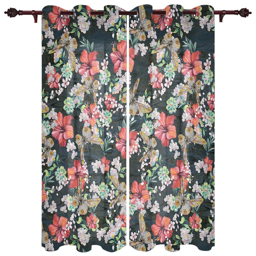 Starožitný květinový list motýl Okenní závěs Obývací pokoj Luxusní záclonový závěs do ložnice Domácí kuchyně Závěs