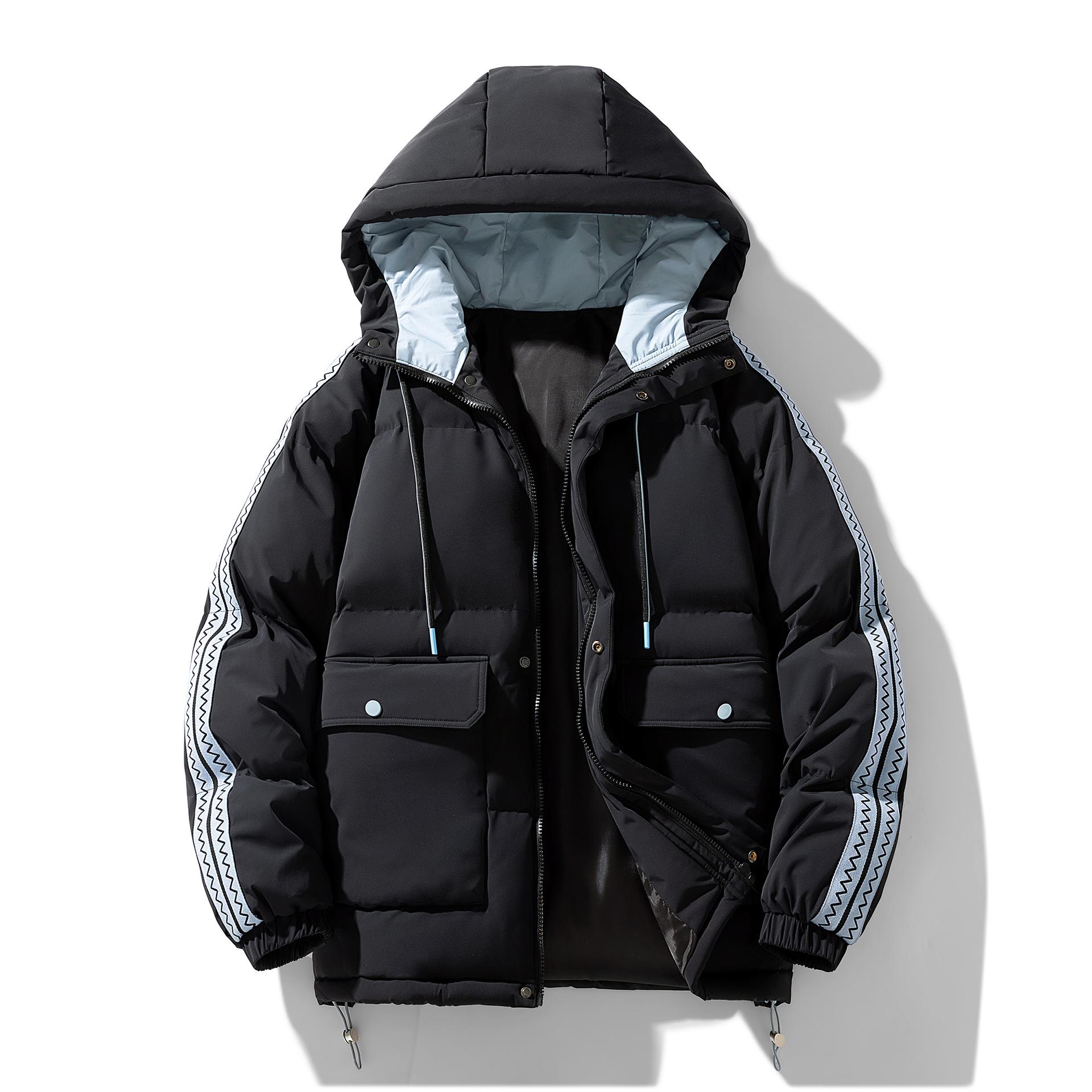 

Men s Jacket Splicing Striped Contrasting Color Padded Jacket Couple Loose Bread Jacket Padded Jacket 4XL чёрный
