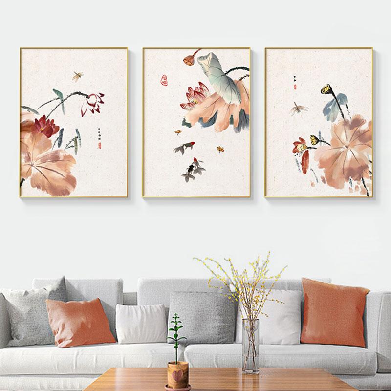 Traditional Chinese Lotus Wall Art Canvas Painting Plant Posters and Prints Wall Picture For Living Room Bedroom Home Decoration