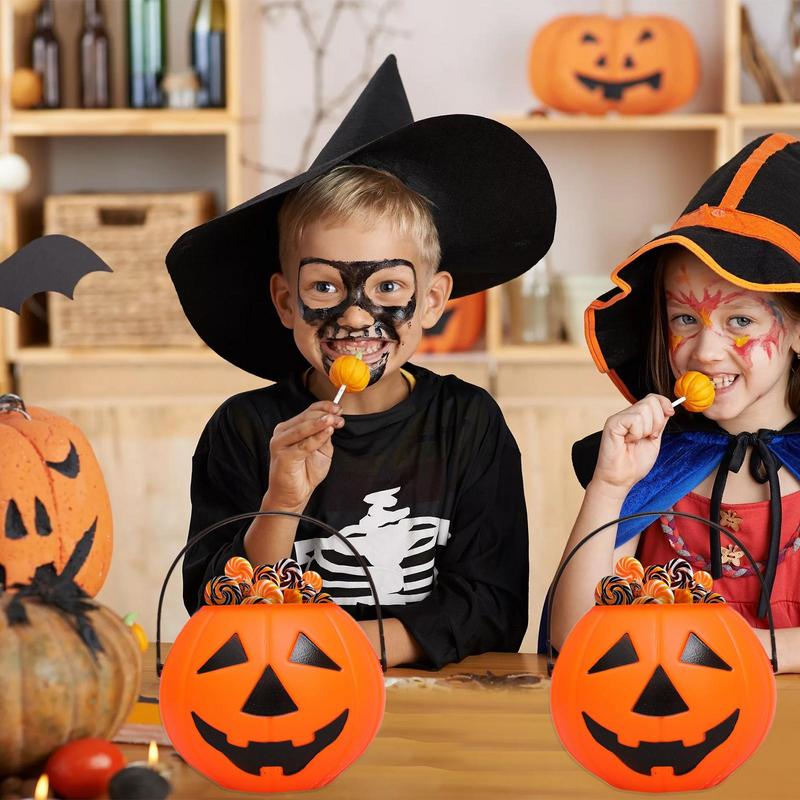 Pumpkin Trick Or Treat Bucket Halloween Candy Buckets For Kids Horror Festival Tricking Snack Bucket With Handle And Lid